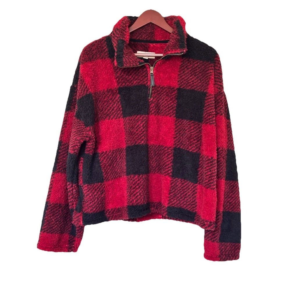 Thread & Supply Women's 1/4 Zip Buffalo Plaid Sherpa Fleece Pullover